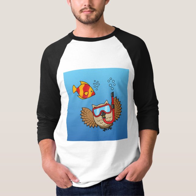 Owl with Snorkel Mask and Tropical Fish T-Shirt (Front)