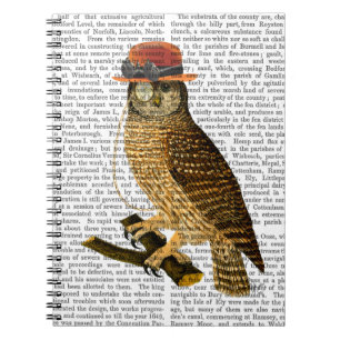 Owl with Steampunk Style Bowler Hat Spiral Notebook