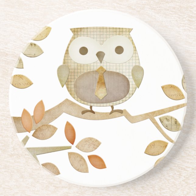 Owl with Tie in Tree Coaster (Front)