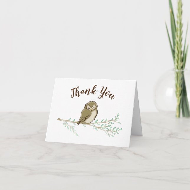 Owl Woodland Animal Baby Shower Thank You Card (Front)