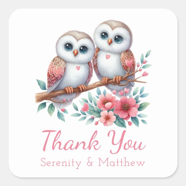 Owl Woodland Boho Country Wedding Thank You  Square Sticker (Front)