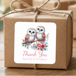 Owl Woodland Boho Country Wedding Thank You Square Sticker