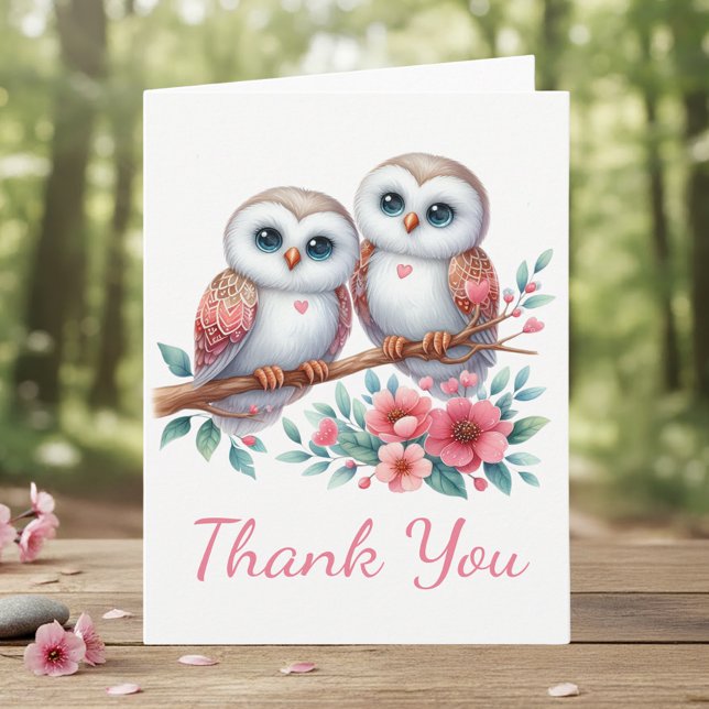 Owl Woodland Boho Rustic Country Thank You Wedding Card (Creator Uploaded)