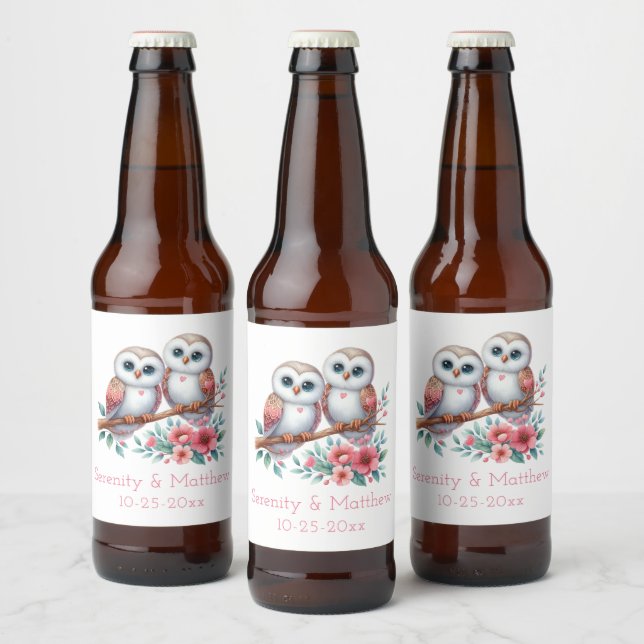 Owl Woodland Boho Rustic Country Wedding Beer Bottle Label (Bottles)