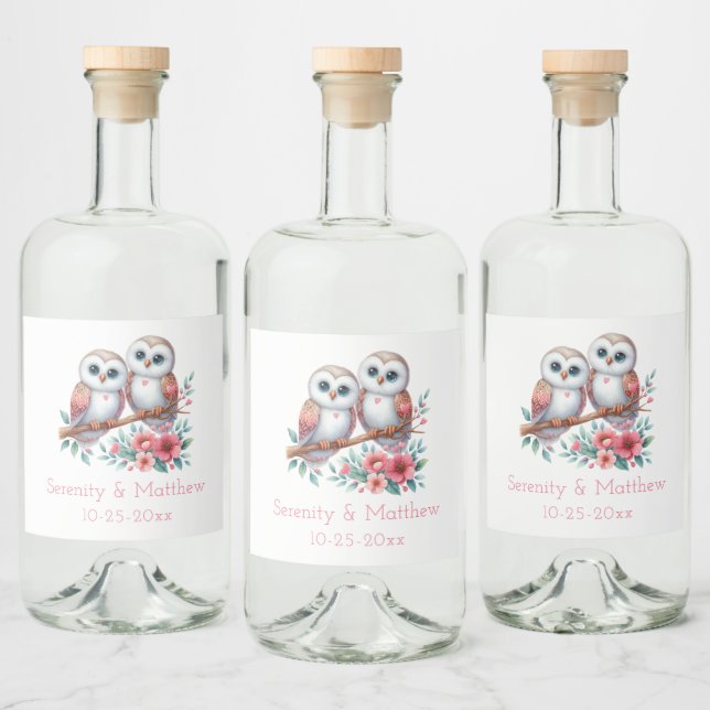 Owl Woodland Boho Rustic Country Wedding Liquor Bottle Label (Bottles)