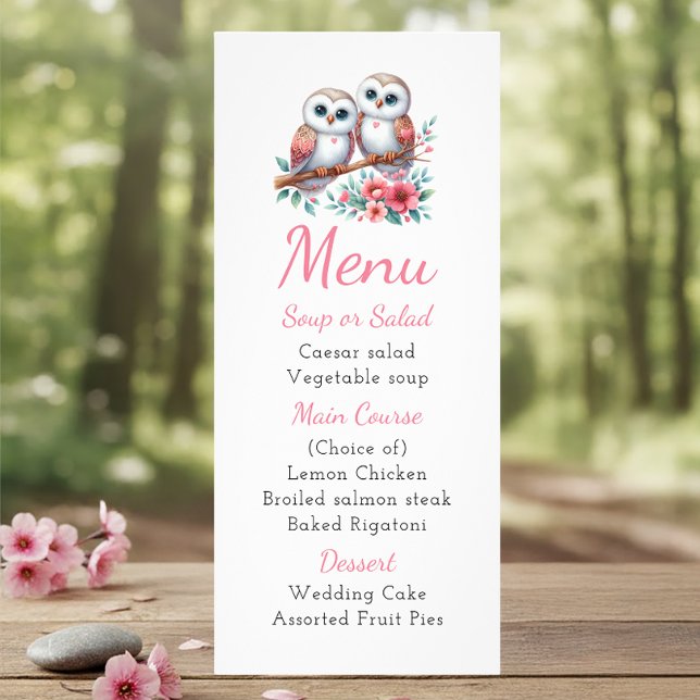 Owl Woodland Boho Rustic Country Wedding Menu (Creator Uploaded)