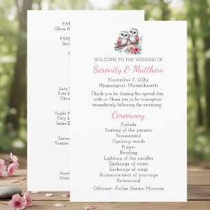 Owl Woodland Boho Rustic Country Wedding Program