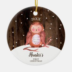 Owl Woodland Personalised Baby's First Christmas Ceramic Tree Decoration