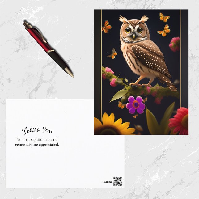 Owl Yellow Butterflies Floral Illustration Postcard (Creator Uploaded)