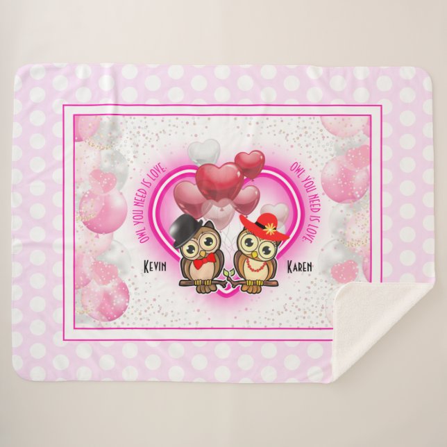 Owl You Need is Love | Colourful Large  Sherpa Blanket (Front (Horizontal))