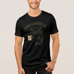 Owlcaholic Owl & Beer Funny Tri-Blend Tee