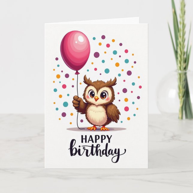 Owlet Balloon Birthday Card (Front)