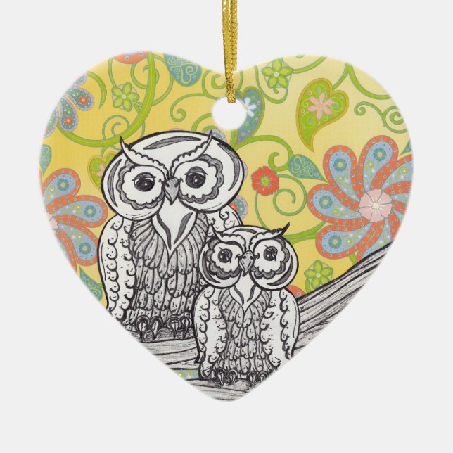 Owls 03 ceramic tree decoration (Front)