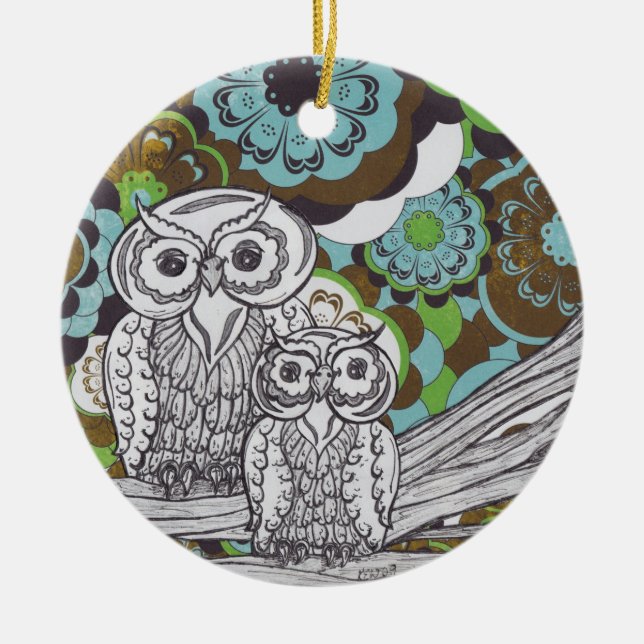 Owls 34 ceramic tree decoration (Front)