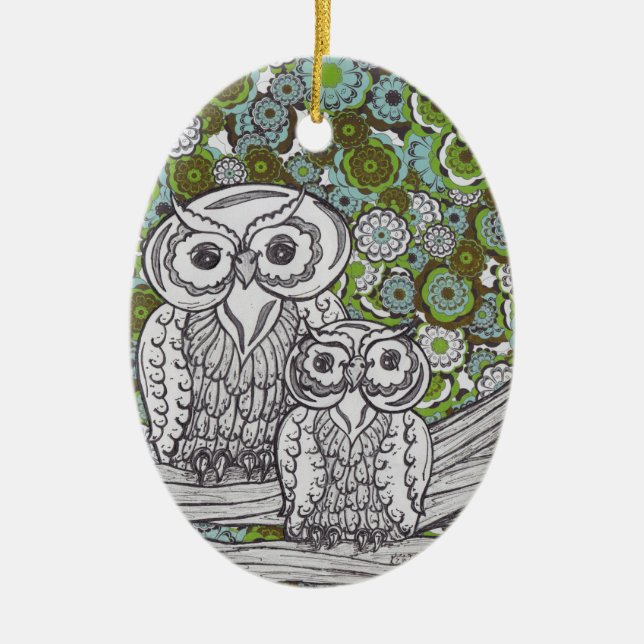 Owls 35 ceramic tree decoration (Front)