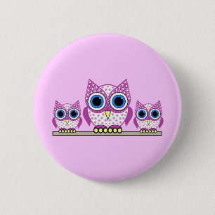 owls 6 cm round badge