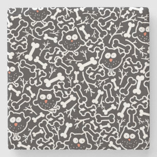 Owls and bones stone coaster