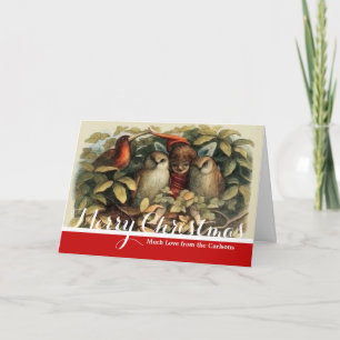 Owls and Elf Fairies Nature Illustration Holiday Card