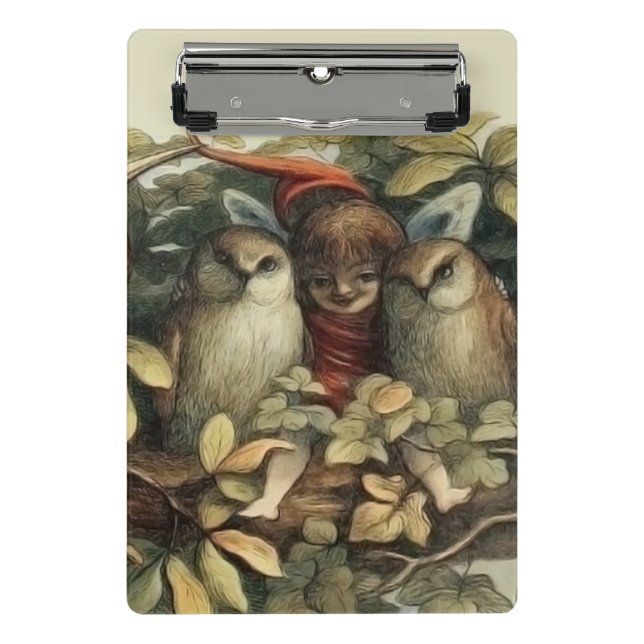 Owls and Elf Fairies Nature Illustration Mini Clipboard (Front)