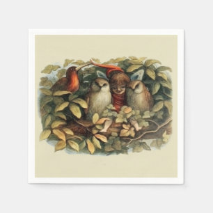 Owls and Elf Fairies Nature Illustration Napkin