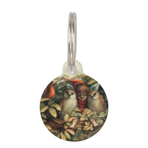 Owls and Elf Fairies Nature Illustration Pet Tag