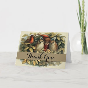 Owls and Elf Fairies Nature Illustration Thank You Card