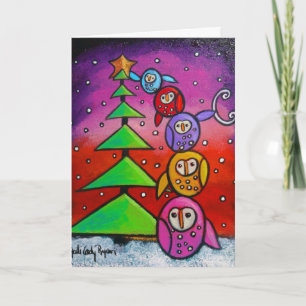 Owls and Evergreen Christmas Card