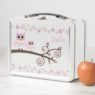 Owls and Flowers Metal Lunch Box