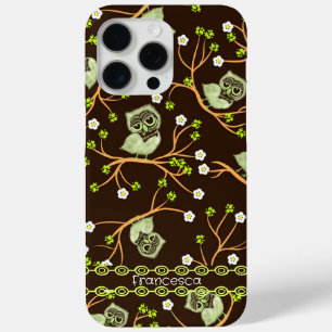 Owls and flowers pattern iPhone 15 pro max case