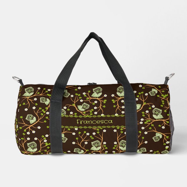 Owls and flowers pattern duffle bag (Front)