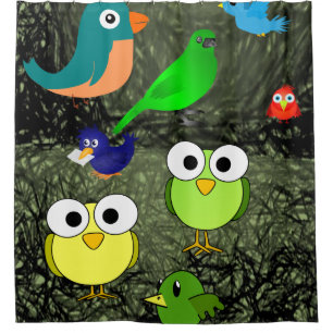 owls birds blue green children's showercurtain shower curtain