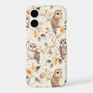 Owls Blue Orange Leaves