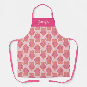 Owls Blush Pink Coral Design Apron