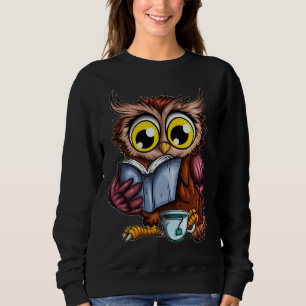Owls Book Newspaper Crime Novel Hot Tea Cup Owl Re Sweatshirt