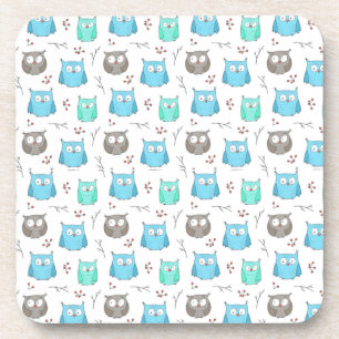 Owls & Branches Pattern Beverage Coaster