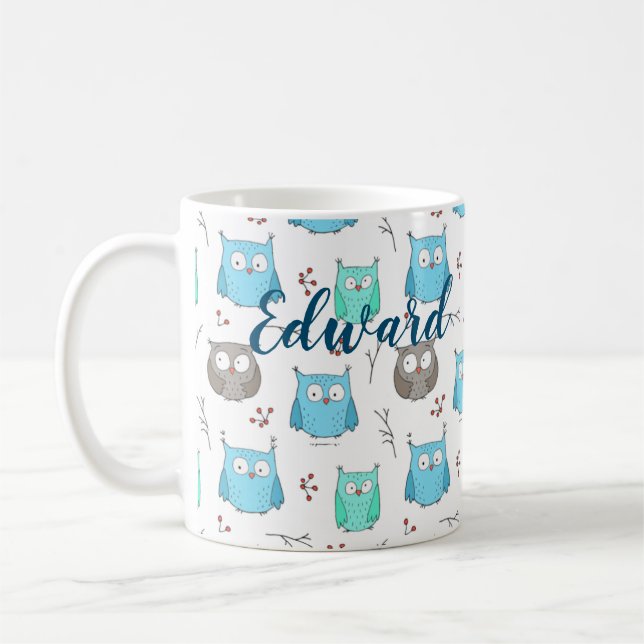 Owls & Branches Pattern Coffee Mug (Left)