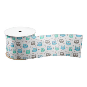 Owls & Branches Pattern Satin Ribbon