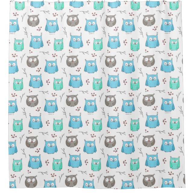 Owls & Branches Pattern Shower Curtain (Front)