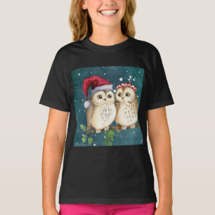 Owls Christmas Eve Night Santa Red Hat T-Shirt