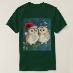Owls Christmas Eve Night Santa Red Hat T-Shirt