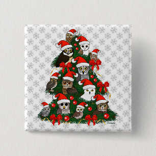 Owls Christmas Tree 15 Cm Square Badge