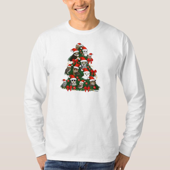 Owls Christmas Tree T-Shirt (Front)