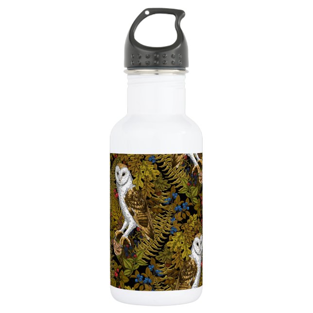 Owls, ferns, oak and berries 2 532 ml water bottle (Front)