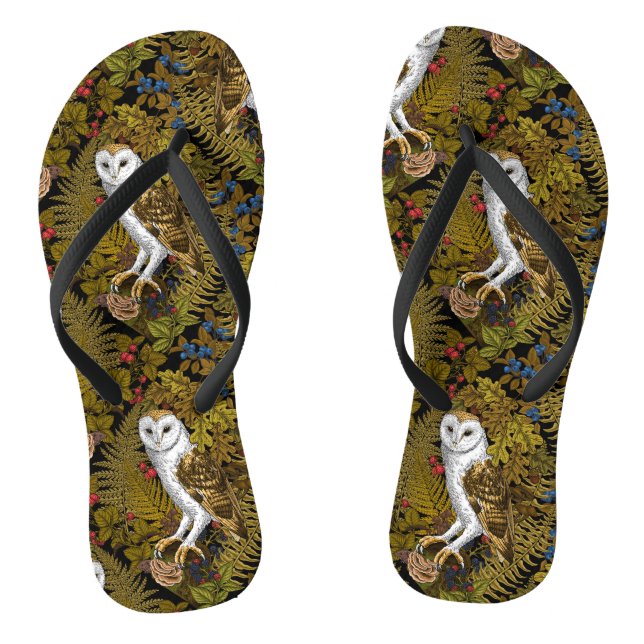 Owls, ferns, oak and berries 2 jandals (Footbed)
