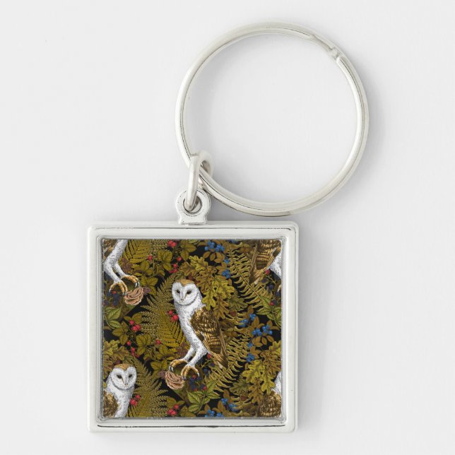 Owls, ferns, oak and berries 2 key ring (Front)