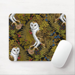 Owls, ferns, oak and berries 2 mouse pad
