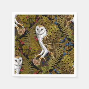 Owls, ferns, oak and berries 2 napkin