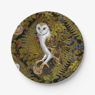 Owls, ferns, oak and berries 2 paper plate
