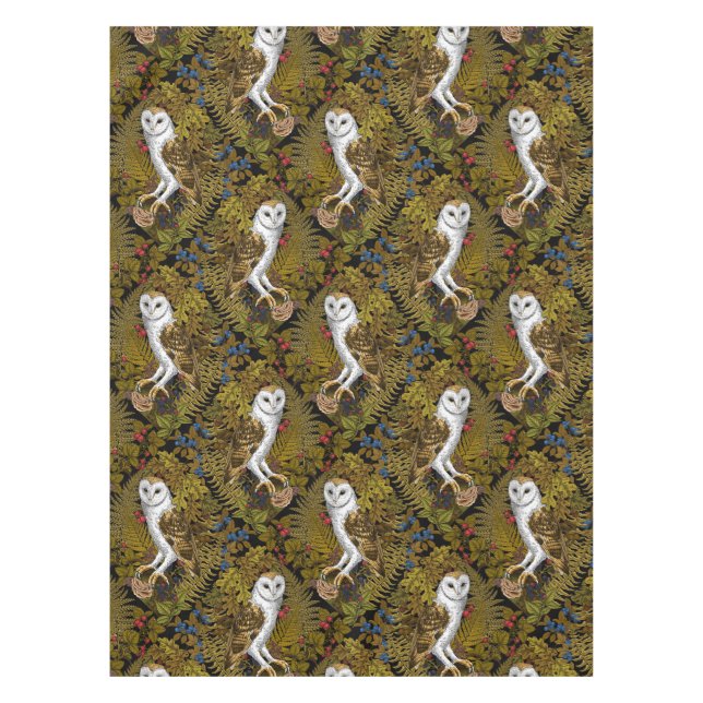 Owls, ferns, oak and berries 2 tablecloth (Front)