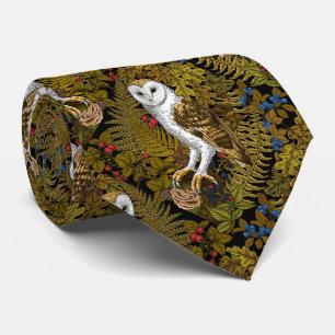 Owls, ferns, oak and berries 2 tie
